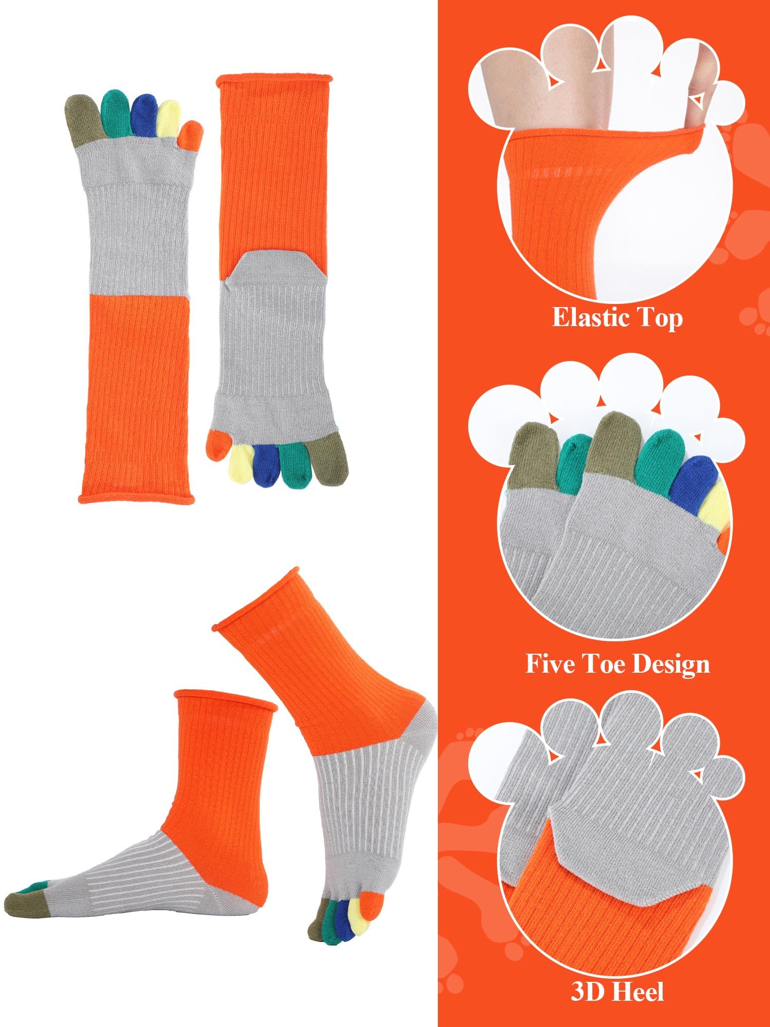 Bencailor 5 Pairs Women's Toe Socks Cotton Five Toe Finger Socks Toe Separator Socks for Women Men Athletic (Simple Color)