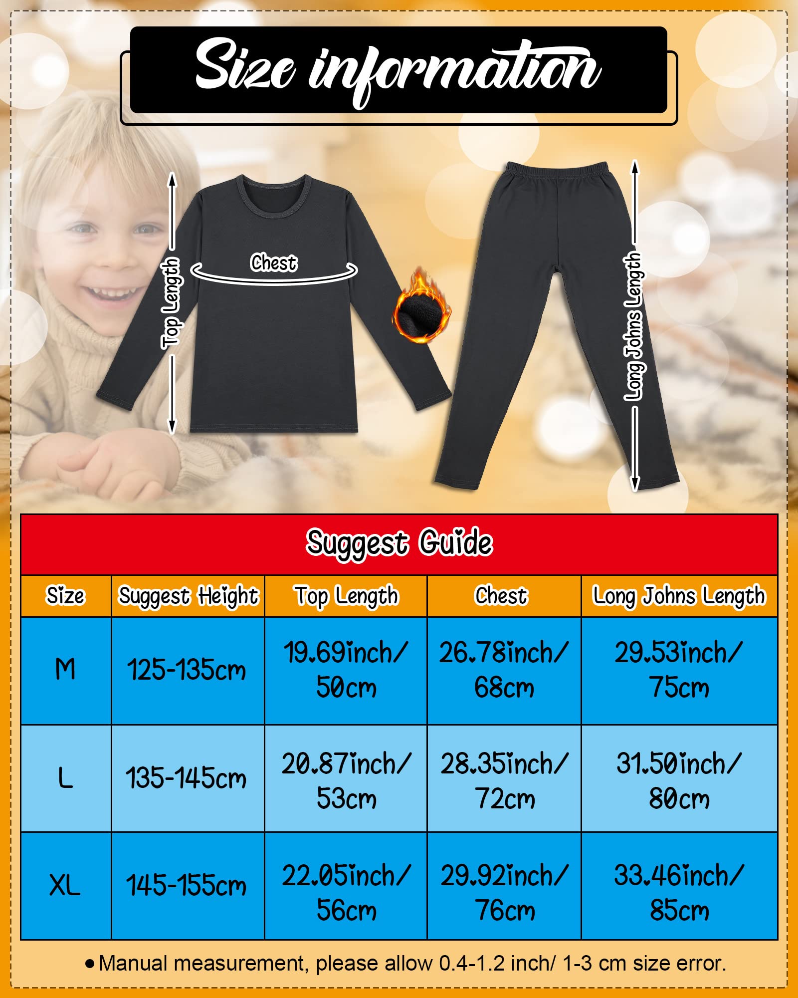 Taiyin 6 Sets Boys Thermal Underwear Warm Soft Thermal Top and Long Underwear Winter for Kids Boy(L)