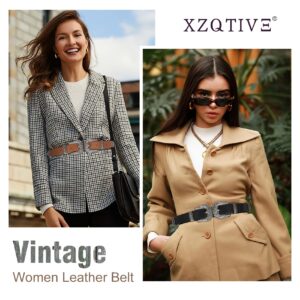 XZQTIVE Women Leather Belt Ladies Vintage Western Belt Retro Cowgirl Leather Belt Black Waist Belt for Pants Jeans Dresses