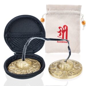 zenbless tibetan dragon embossed tingsha cymbals 2pcs, with storage box and fabric case, meditation brass chime bells for spiritual healing mindfulness, yoga buddhist, relaxation musical instruments