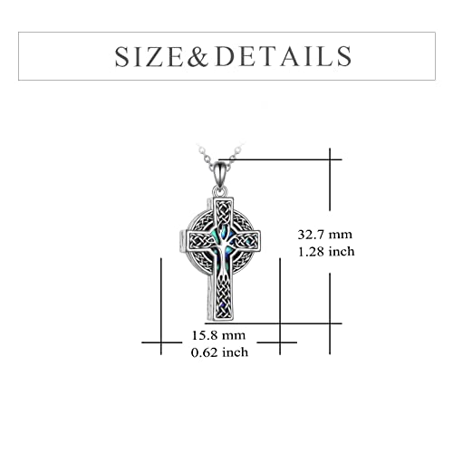 YFN Celtic Cross Urn Necklace Sterling Silver Celtic Tree of Life Ashes Pendant Abalone Shell Cross Cremation Jewelry Gifts for Women Men