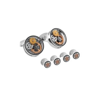 tateossian black rhodium plated carbon gear cufflinks and shirt stud set