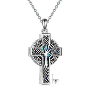 yfn celtic cross urn necklace sterling silver celtic tree of life ashes pendant abalone shell cross cremation jewelry gifts for women men