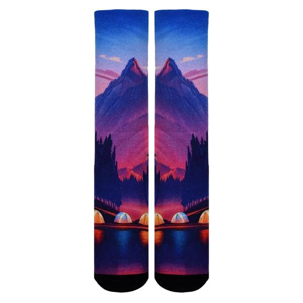 Sierra Socks Valley Camping Pattern CoolMax Socks, Nature Collection for Men & Women Colorful Crew Socks