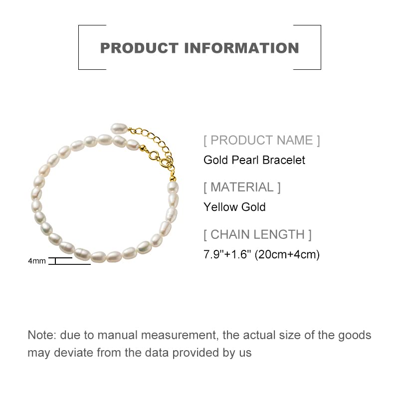 Dainty 14K Yellow Gold Pearl Beaded Bracelet,Freshwater Cultured White Pearl Bracelet for Women,Gift for Mom,Girlfriend,Wife (Style 2, 14K Gold)