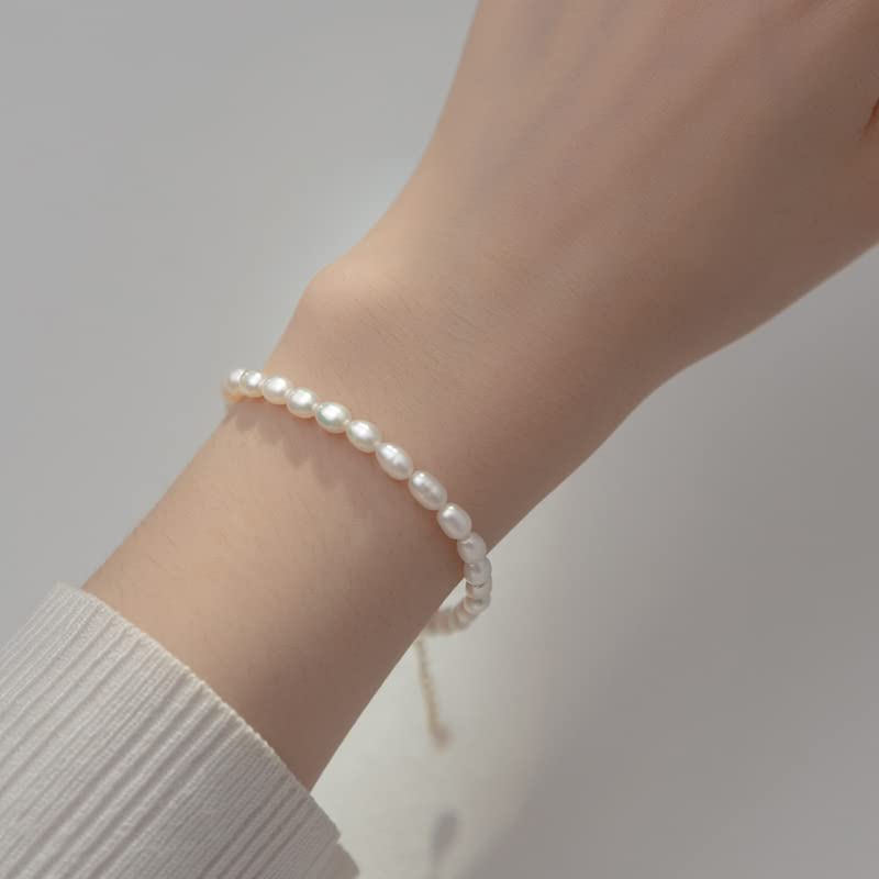 Dainty 14K Yellow Gold Pearl Beaded Bracelet,Freshwater Cultured White Pearl Bracelet for Women,Gift for Mom,Girlfriend,Wife (Style 2, 14K Gold)