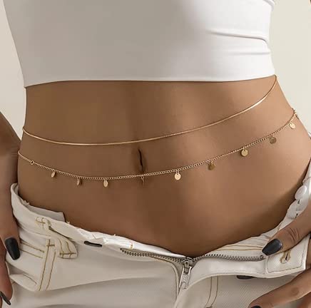 Waist Chain for Women Summer Layered Body Chains Sexy Bikini Belly Beads Beach Chains (gold 4)