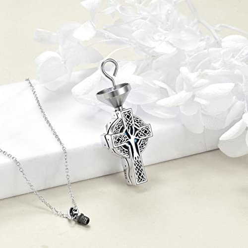 YFN Celtic Cross Urn Necklace Sterling Silver Celtic Tree of Life Ashes Pendant Abalone Shell Cross Cremation Jewelry Gifts for Women Men