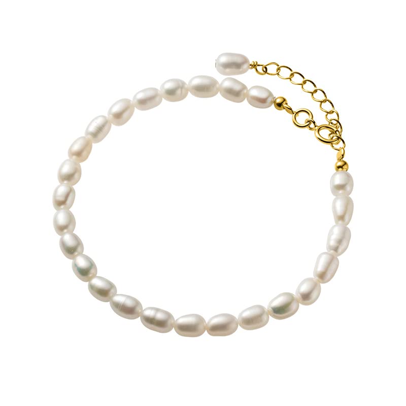 Dainty 14K Yellow Gold Pearl Beaded Bracelet,Freshwater Cultured White Pearl Bracelet for Women,Gift for Mom,Girlfriend,Wife (Style 2, 14K Gold)