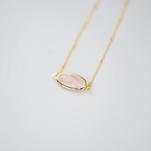 Angelstones Natural Rose Quartz Gemstone Pendant Necklace, 14K Gold Plated Healing Crystal Necklaces for Women