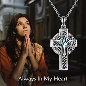 YFN Celtic Cross Urn Necklace Sterling Silver Celtic Tree of Life Ashes Pendant Abalone Shell Cross Cremation Jewelry Gifts for Women Men