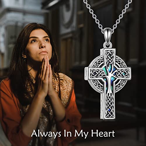 YFN Celtic Cross Urn Necklace Sterling Silver Celtic Tree of Life Ashes Pendant Abalone Shell Cross Cremation Jewelry Gifts for Women Men