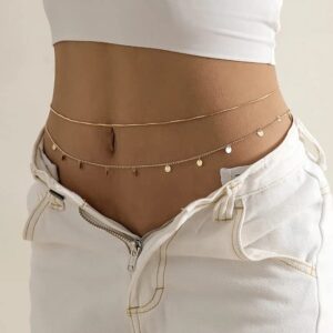 Waist Chain for Women Summer Layered Body Chains Sexy Bikini Belly Beads Beach Chains (gold 4)