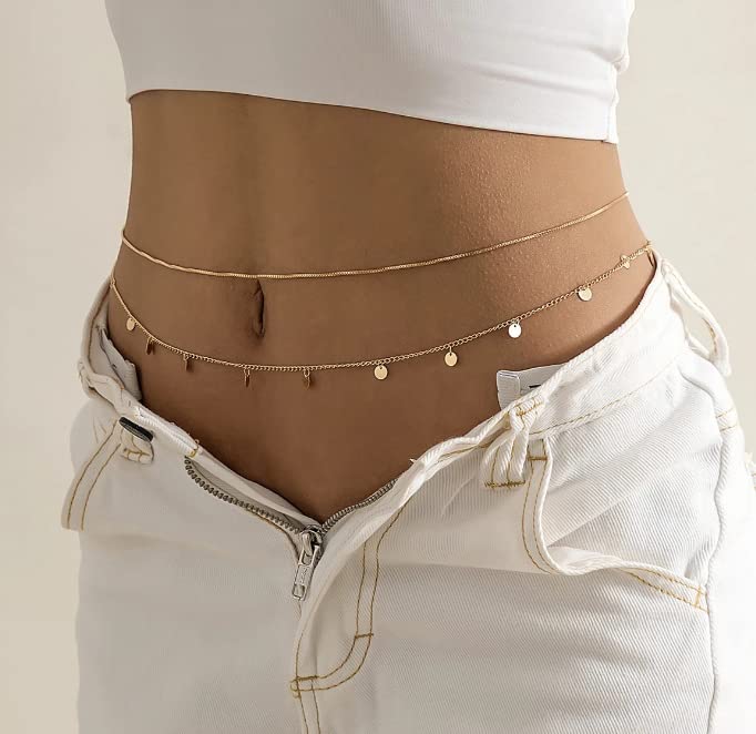 Waist Chain for Women Summer Layered Body Chains Sexy Bikini Belly Beads Beach Chains (gold 4)