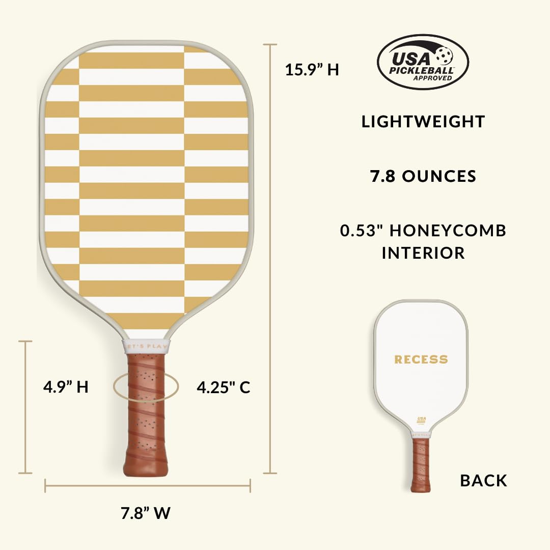 Recess Pro Performance Pickleball Paddle Set - 2 Fiberglass Paddles with Honeycomb Core, 3 Premium 40-Hole Pickle Balls - Ergonomic Sweat-Resistant Foam Grip, Durable Canvas Cover - USAPA Certified