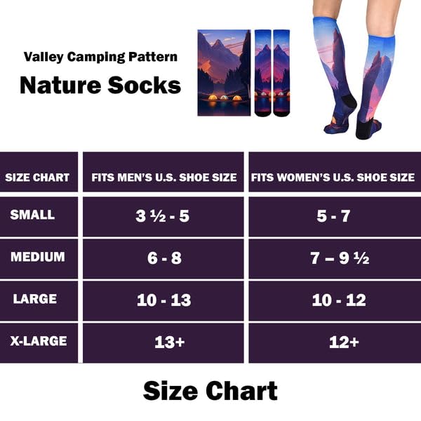 Sierra Socks Valley Camping Pattern CoolMax Socks, Nature Collection for Men & Women Colorful Crew Socks