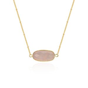 Angelstones Natural Rose Quartz Gemstone Pendant Necklace, 14K Gold Plated Healing Crystal Necklaces for Women