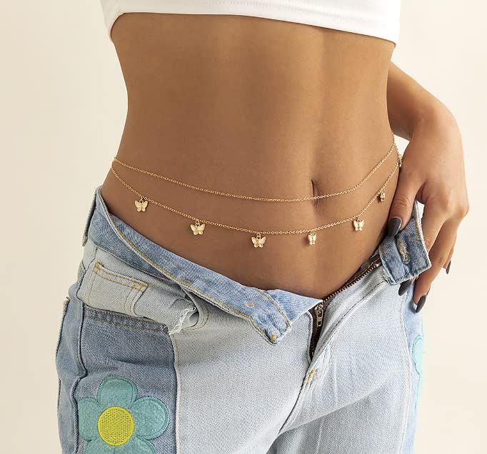 Waist Chain for Women Summer Layered Body Chains Sexy Bikini Belly Beads Beach Chains (gold 4)