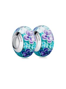 tifvgev 2pcs murano glass charms for pandora bracelets authentic 925 sterling silver charms for bracelets lavender flower beads charms for women