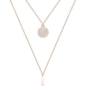 LUXSTRA 18K Gold Filled Necklace for Women | Cubic Zirconia Pave Disc Pendant Necklace with Bar Charm | Rose Gold Necklace for Women | Stackable Necklace Choker