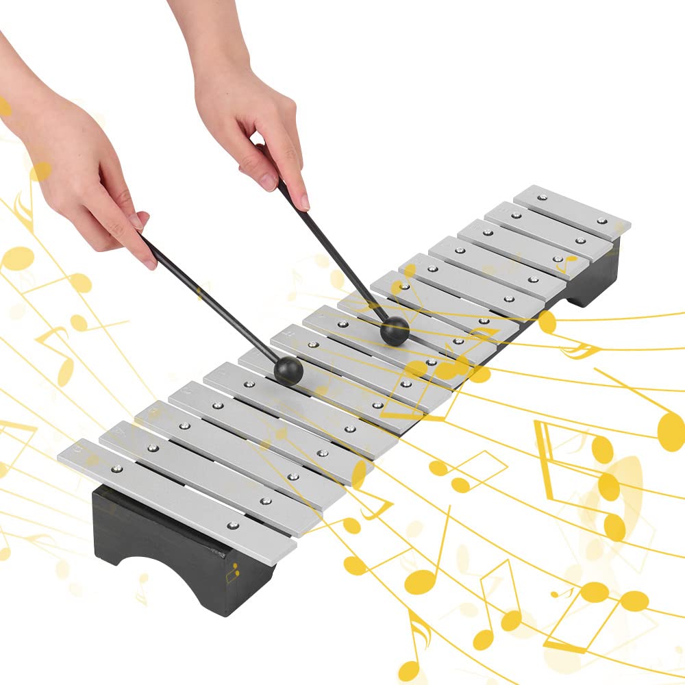 NTBL 15-Note Xylophone Glockenspiel Wooden Base Aluminum Bars with Mallets Percussion Musical Instrument Gift with Carrying Bag