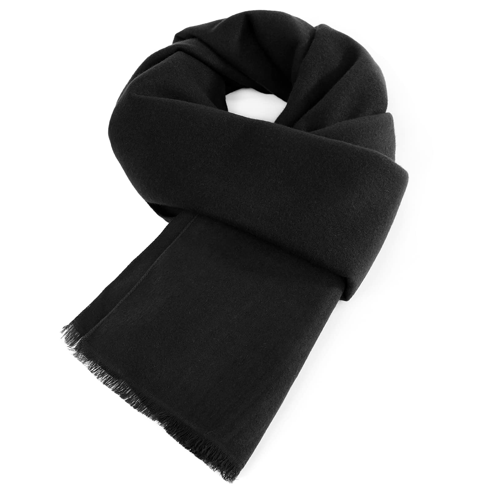 Scarf for Men Fall Winter Warm Scarves Soft Tassel Cashmere Feel Scarf Solid Black