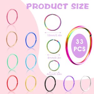 Yolev 36Pcs 20G Nose Ring Hoop for Women Men Stainless Steel Nose Ring Hoop Nose Piercing Jewelry Stainless Steel Helix Tragus Lip Septum Ring Cartilage Earring