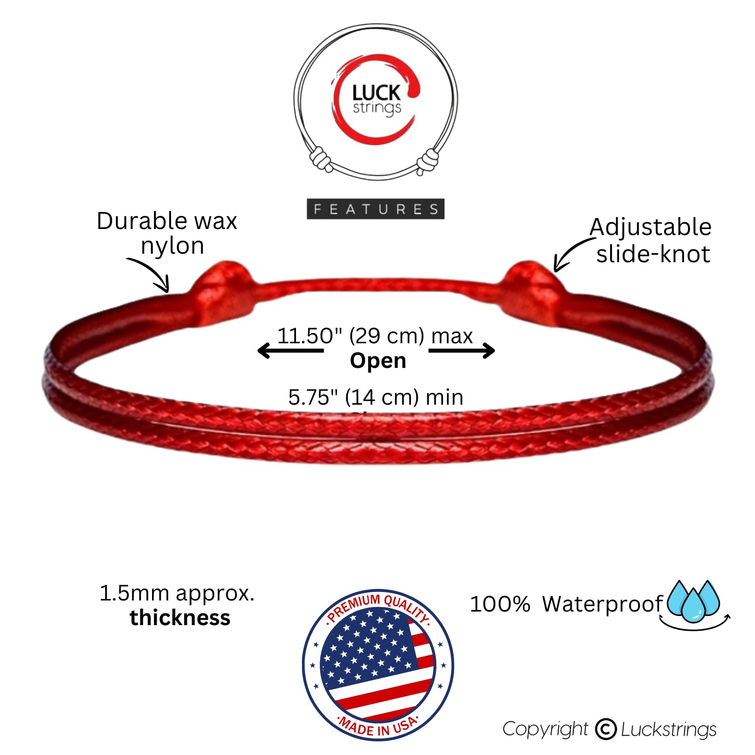 Luck Strings Adjustable Wax Nylon Cord Bracelet for Men Women Adult - Leather imitation string Unisex Waterproof Boy Girl Friendship Gift (Red, one size)