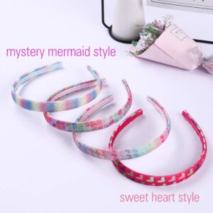 WANYU Rainbow Headbands 8 Pcs Sweet Hairband Children Head Bands For Girls Sequin Printed Heart Mermaid Headband Kids Hair Piece