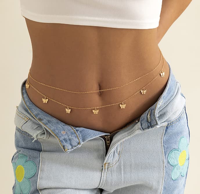 Waist Chain for Women Summer Layered Body Chains Sexy Bikini Belly Beads Beach Chains (gold 4)