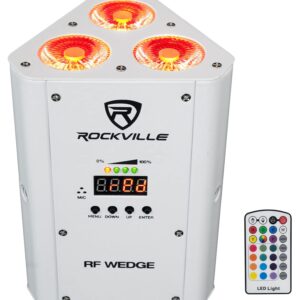 2 Rockville RF Wedge White RGBWA+UV Battery Wireless DMX DJ Up Lights+RF Remotes