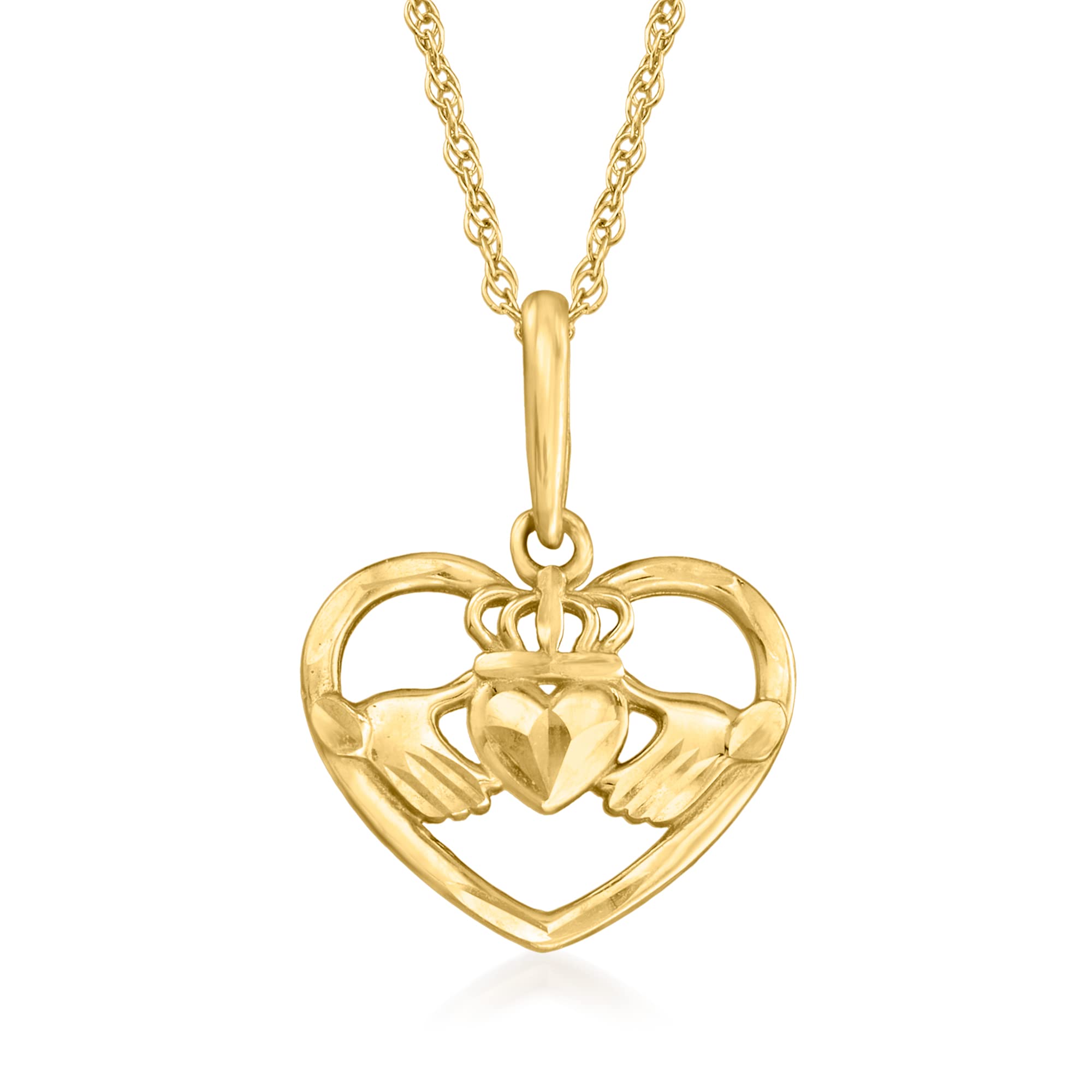 Canaria 10kt Yellow Gold Claddagh Heart Pendant Necklace. 18 inches