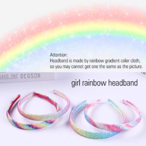 WANYU Rainbow Headbands 8 Pcs Sweet Hairband Children Head Bands For Girls Sequin Printed Heart Mermaid Headband Kids Hair Piece