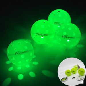 PickleStar LED Light Up Pickleball Balls, Glow in The Dark Pickleball Balls, Offcial Size OutdoorPickleBalls with Light 4 Pack LED Light Up Pickle Balls, Unique Gift for Pickleball Lovers