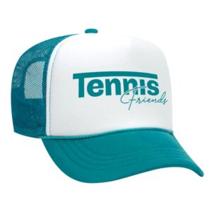 ace the moon tennis friends trucker hat with mesh back, teal hat for men & women, tennis hats for women, men & teens, gifts for tennis players, 5 panel high crown foam front hat, fits most head sizes