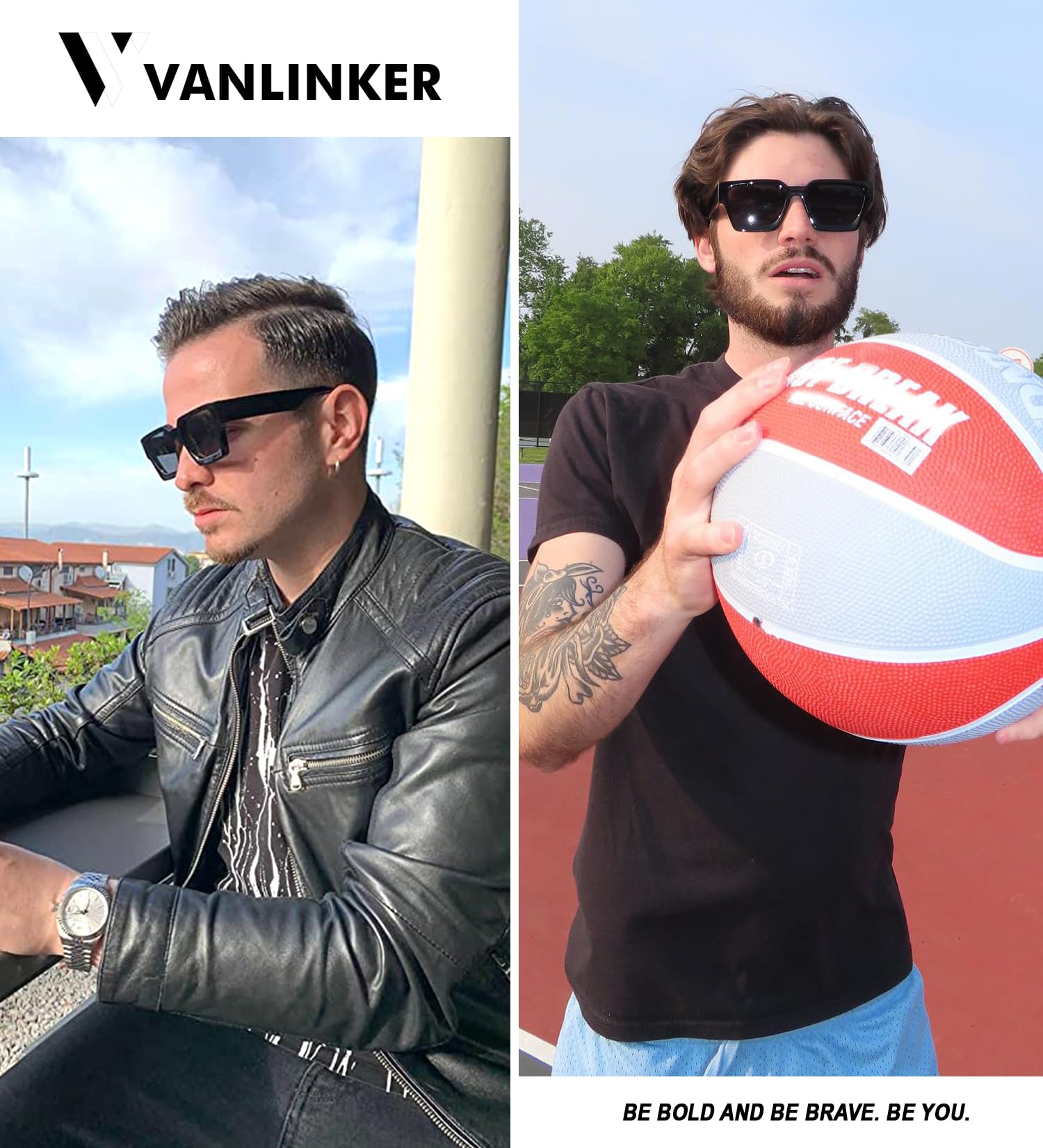 VANLINKER Black Thick Square Sunglasses for Men Women Trendy 2023 Retro Chunky Rectangle Shades Designer Sun Glasses VL9731