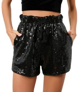 women summer sequins shorts high waist casual loose a line hot pants sparkly clubwear night-out skorts (black,xl,x-large)