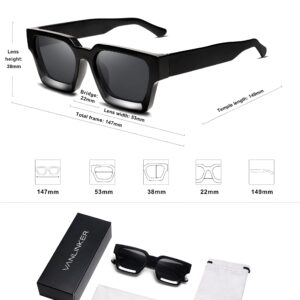 VANLINKER Black Thick Square Sunglasses for Men Women Trendy 2023 Retro Chunky Rectangle Shades Designer Sun Glasses VL9731