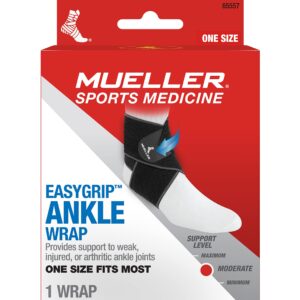 MUELLER Sports Medicine Easy Grip Adjustable Ankle Wrap, Ankle Pain Relief Support for Men and Women, Ideal for Sprains, Strains, Arthritis, Black, One Size