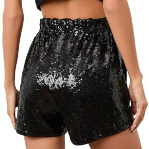 Women Summer Sequins Shorts High Waist Casual Loose A Line Hot Pants Sparkly Clubwear Night-Out Skorts (Black,XL,X-Large)