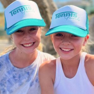 Ace the Moon Tennis Friends Trucker Hat with Mesh Back, Teal Hat for Men & Women, Tennis Hats for Women, Men & Teens, Gifts for Tennis Players, 5 Panel High Crown Foam Front Hat, Fits Most Head Sizes