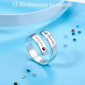 OTXIXTO Personalized 925 Sterling Silver Spiral Twist Rings for Women Customized Name Rings with Birthstone Spiral Wrap Ring Adjustable Open Spiral Wrap Twisted Rings Jewelry for Mom Wife Girlfriend