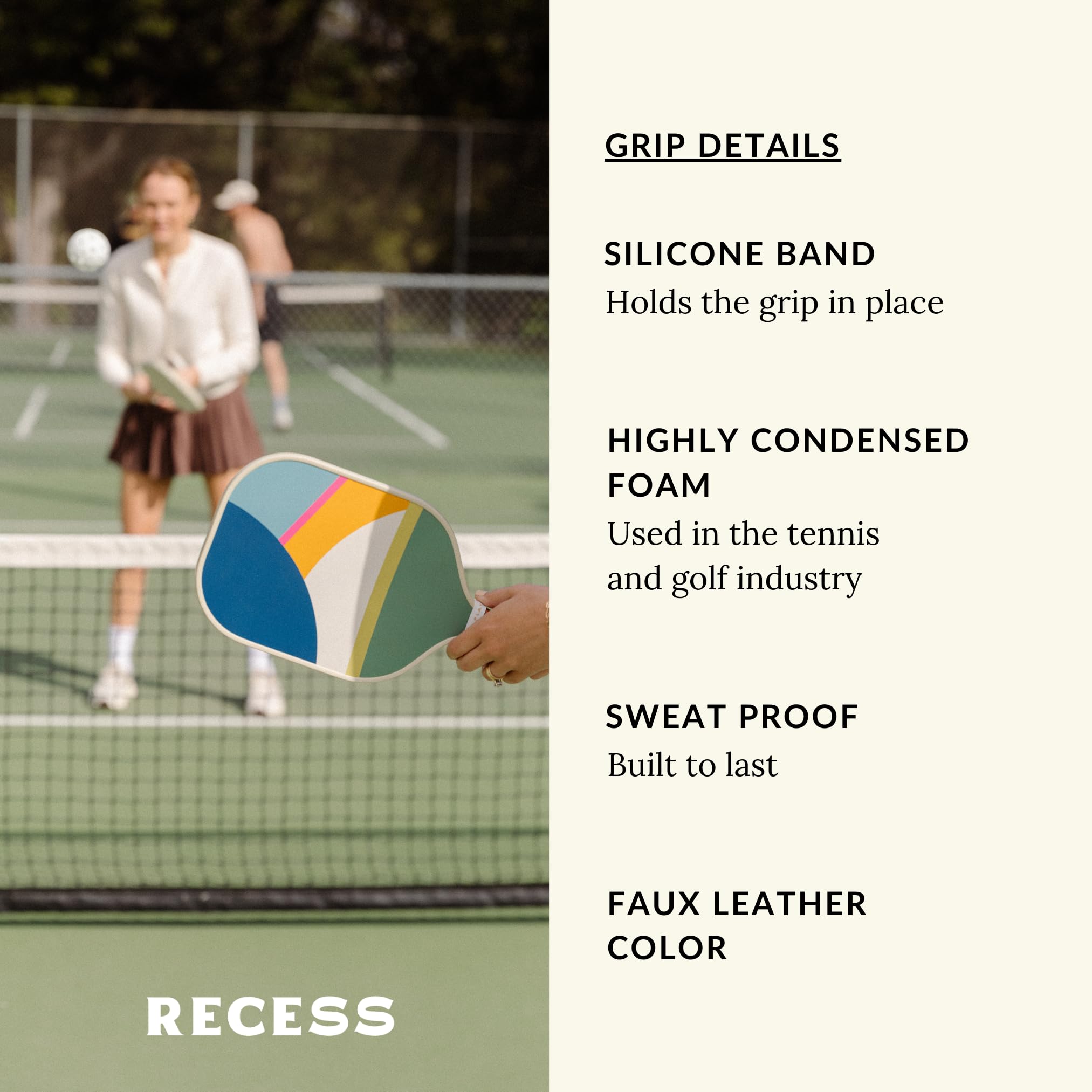 Recess Pro Performance Pickleball Paddle Set - 2 Fiberglass Surface, Honeycomb Core - Sweatproof Foam Comfort Grip - Canvas Cover & Silicone Grip Ring - USAPA Approved