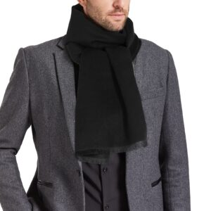 Scarf for Men Fall Winter Warm Scarves Soft Tassel Cashmere Feel Scarf Solid Black