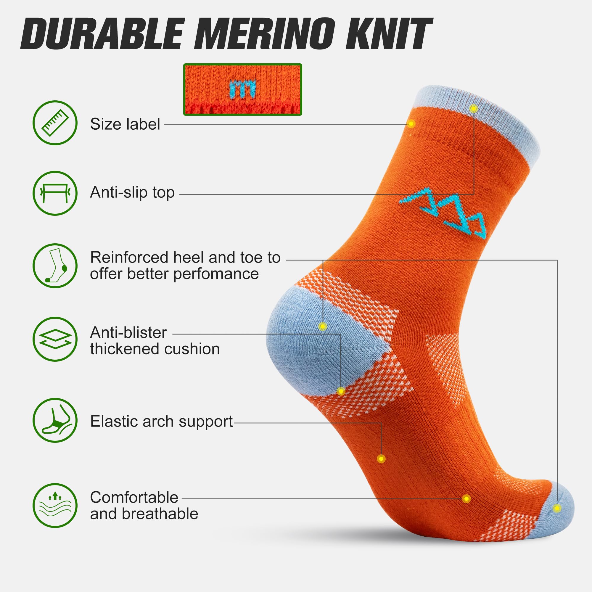 innotree 3 Pack Women's Merino Wool Hiking Socks, Half Cushioned Hiking Thermal Socks Moisture Wicking Micro Crew Socks