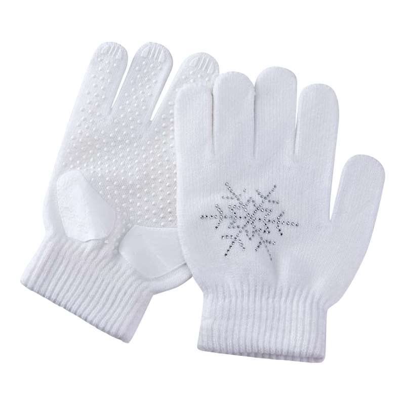 Blaward Gel Padded Ice Skating Gloves with Rhinestone Snowflakes for Kids Girls Boys, Figure Skating Gloves Anti Slip for Practice Competition Winter Warm Mitten, Reduce Falling Injuries