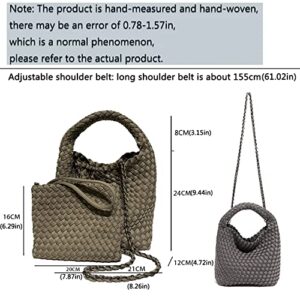 Fashion Bucket Satchel Women Neoprene Hand-Woven Tote Hobo Handbags Adjustable Shoulder Top-handle Bag with Purse for Women (Military green)