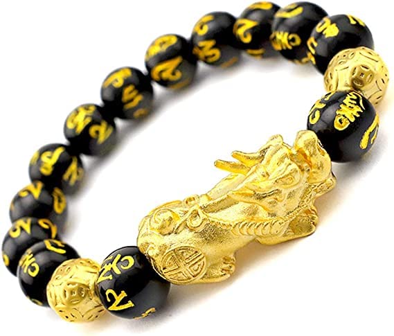 Chinese Feng Shui Amulet Bracelet Wealth Bracelets, Good Luck Bracelet with Beads, Pi Yao Wealth Amulet, Good Luck Jewelry and Wealth, Golden Color Pixiu