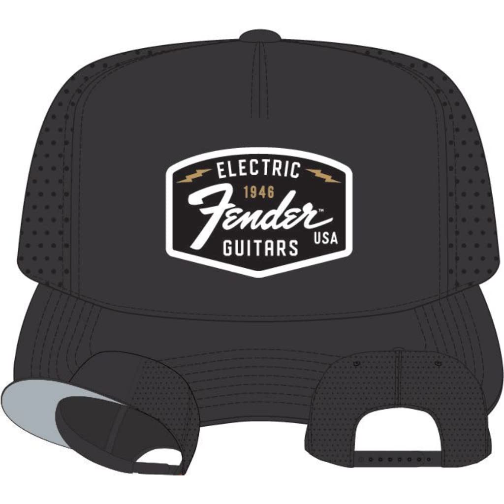 AMERICAN NEEDLE Fender Guitar Super Tech Valin Adjustable Snapback Baseball Hat, Black (23004A-FEND-BLK)