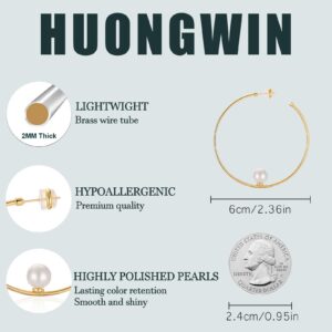 HUONGWIN Large Silver Pearl and 14k Gold Plated Hoop Earrings for Women